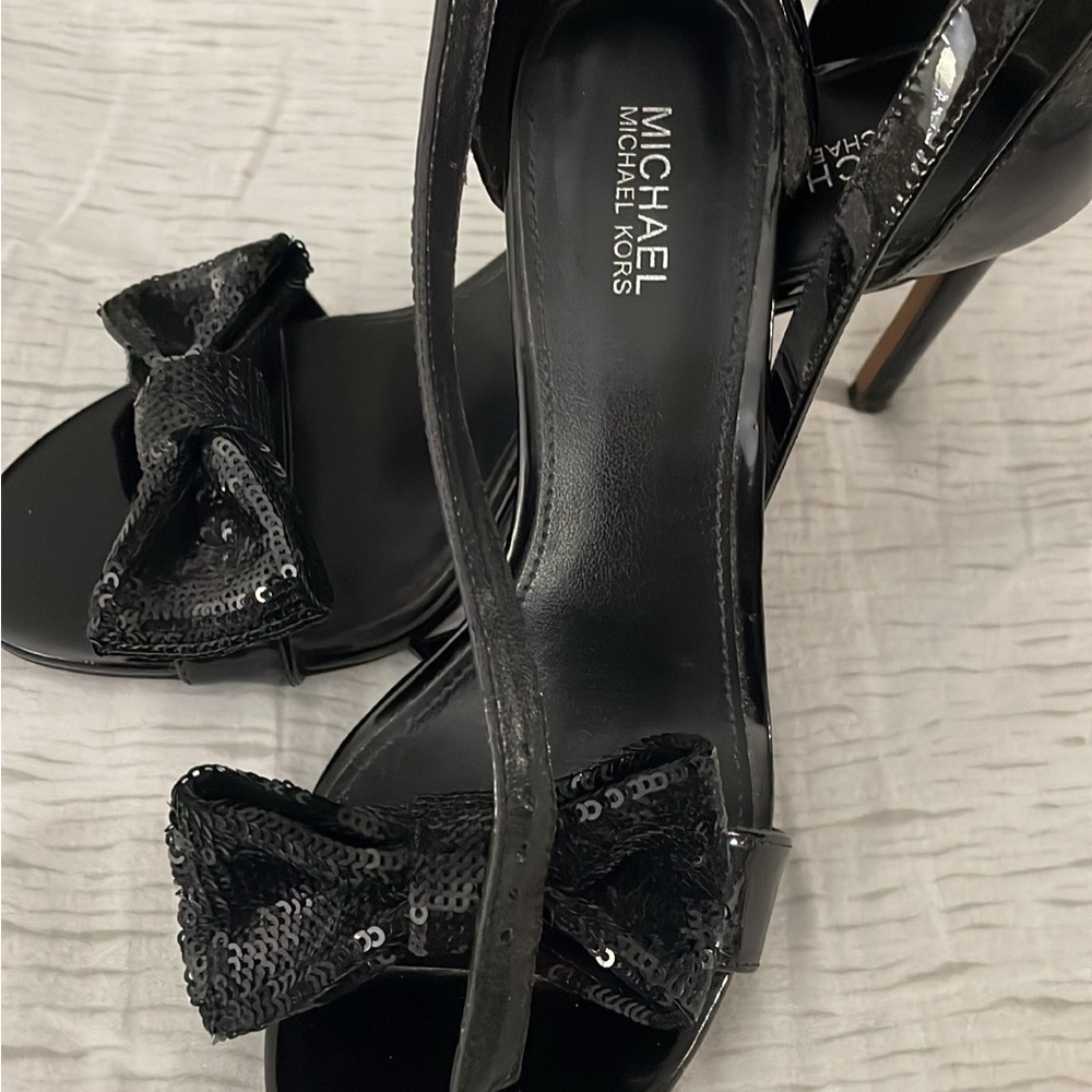 SALE Michael Kors $130 Paris High Heels Sparkling Bow Black - Picture 3 of 4